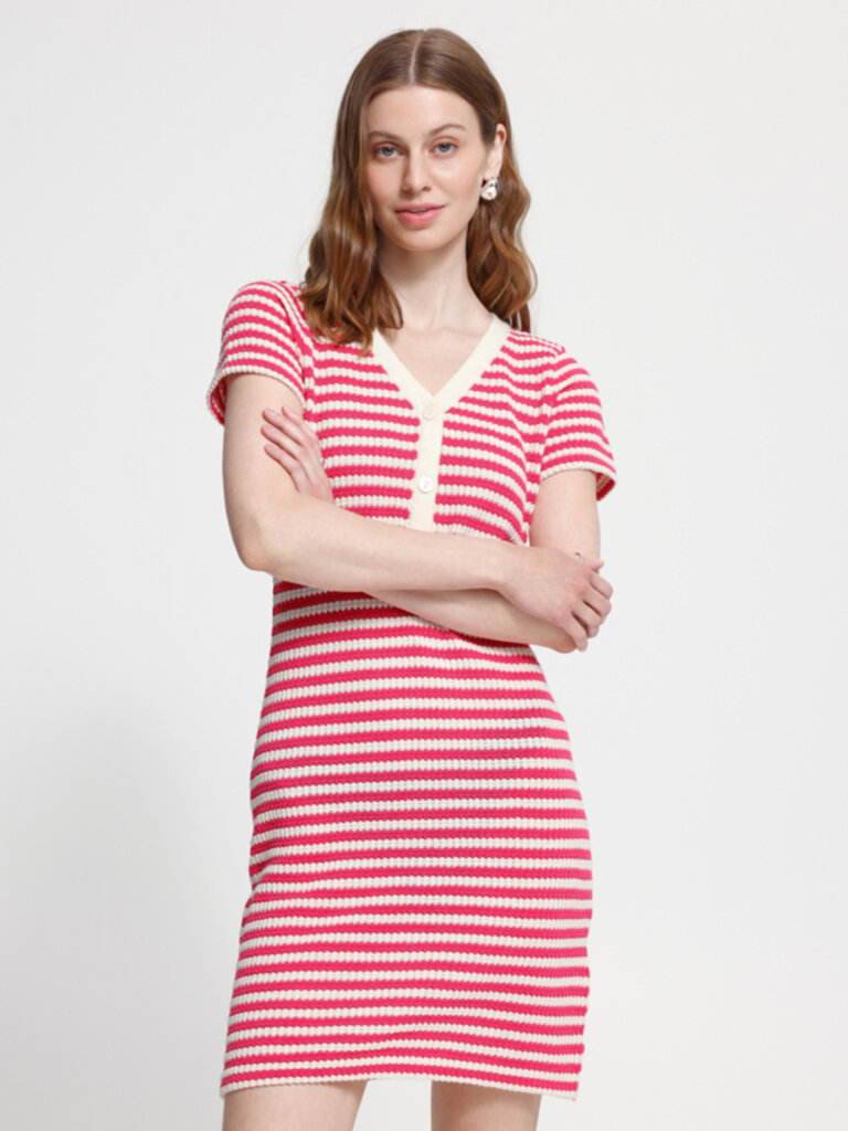 ICHI Pink & Cream Knit Dress