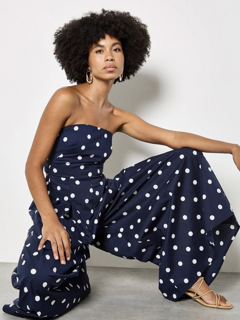 Apricot Polka Dot Navy Jumpsuit