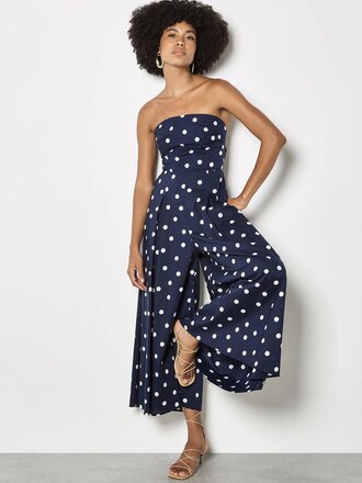 Apricot Polka Dot Navy Jumpsuit