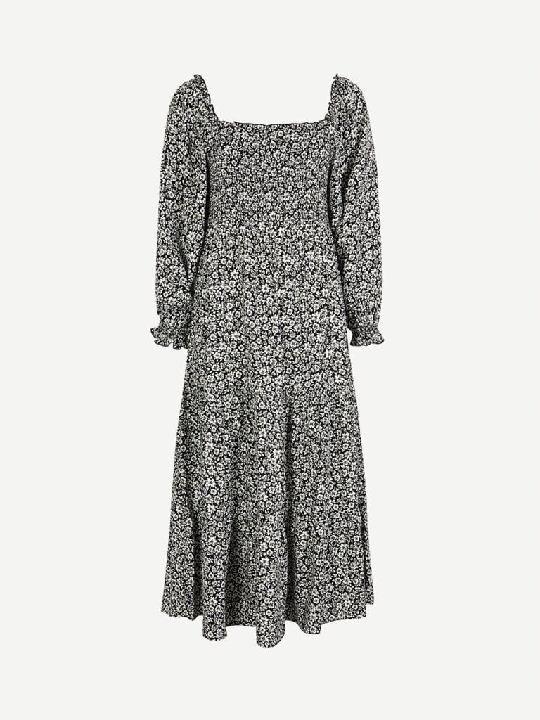 Apricot Black Smocked Floral Dress
