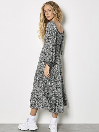 Apricot Black Smocked Floral Dress