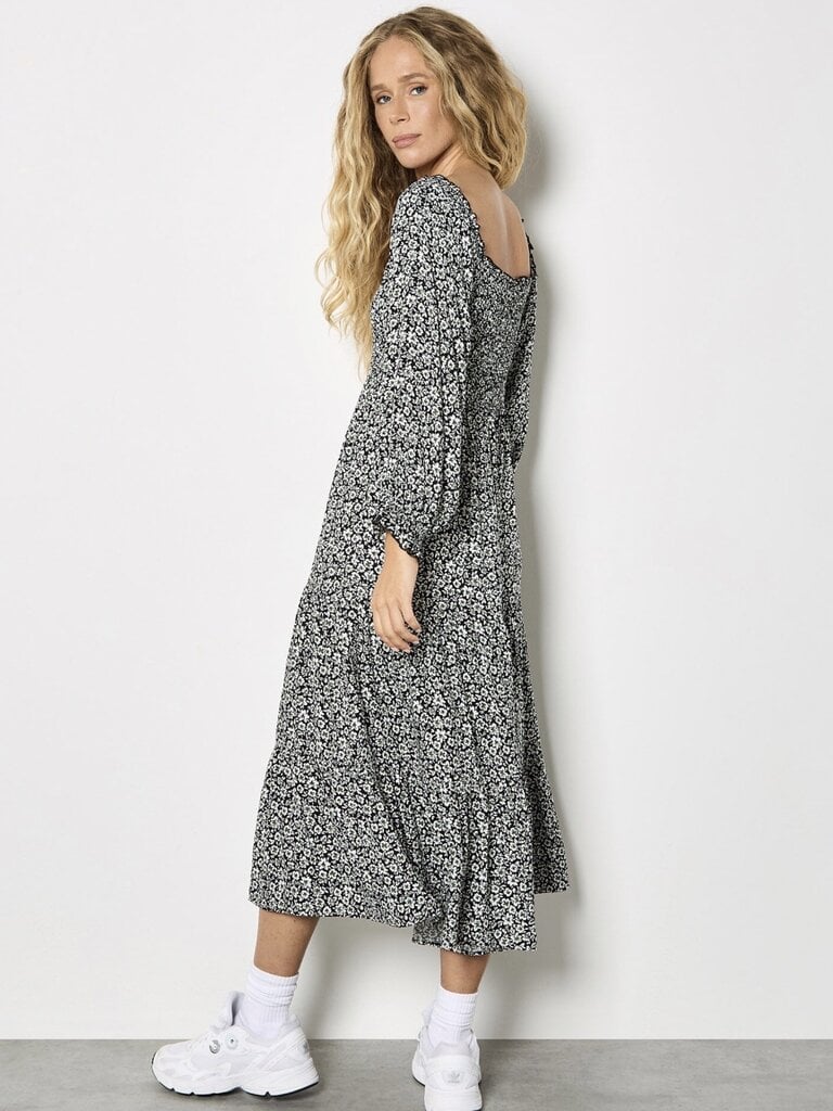 Apricot Black Smocked Floral Dress