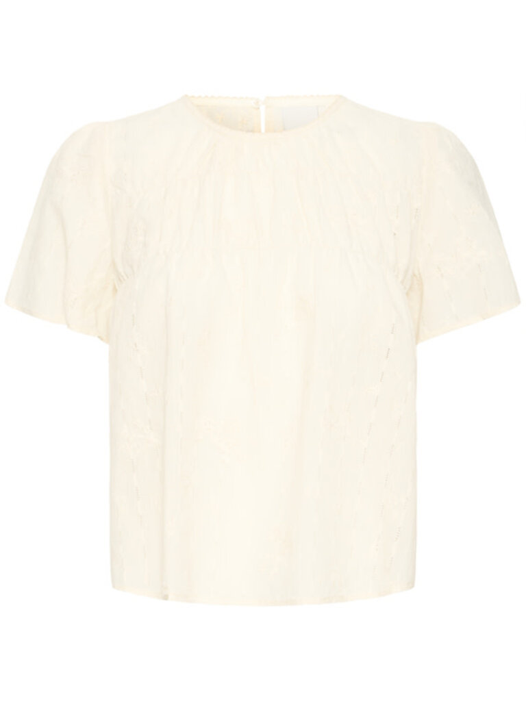 ICHI Embroider Cream Top