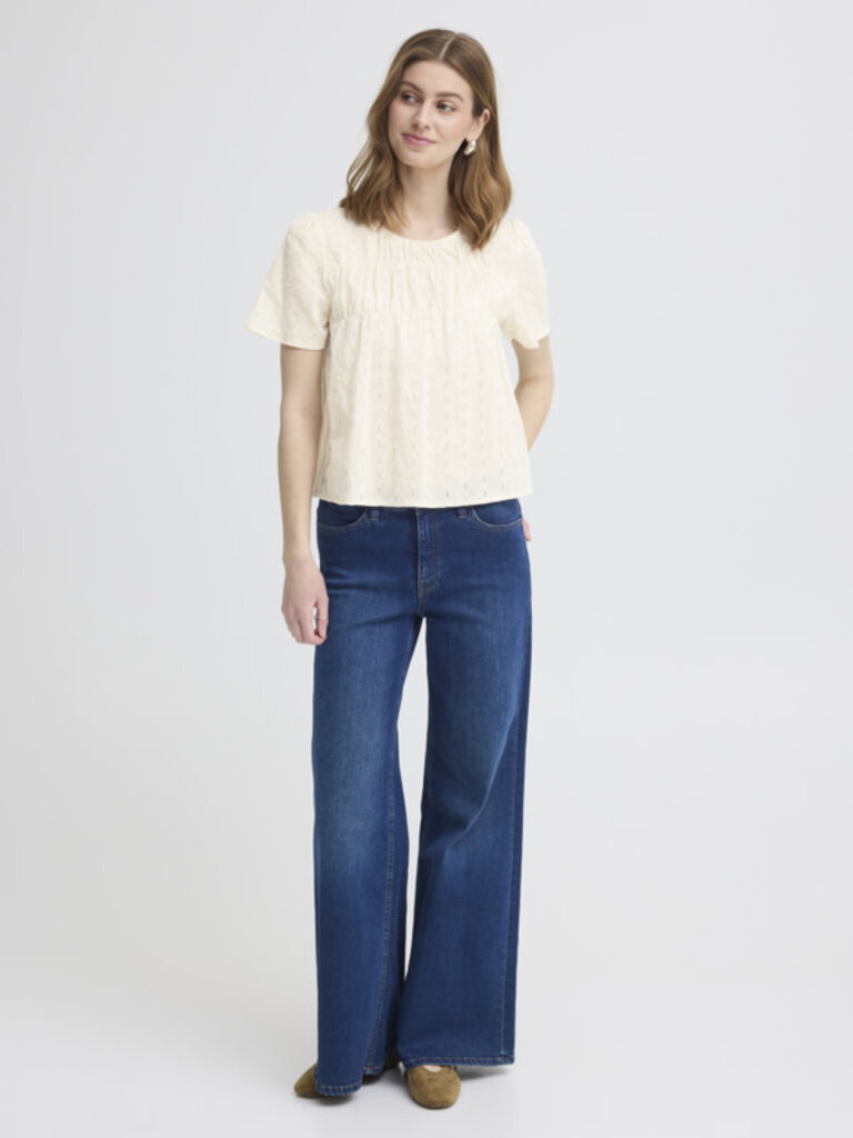 ICHI Embroider Cream Top
