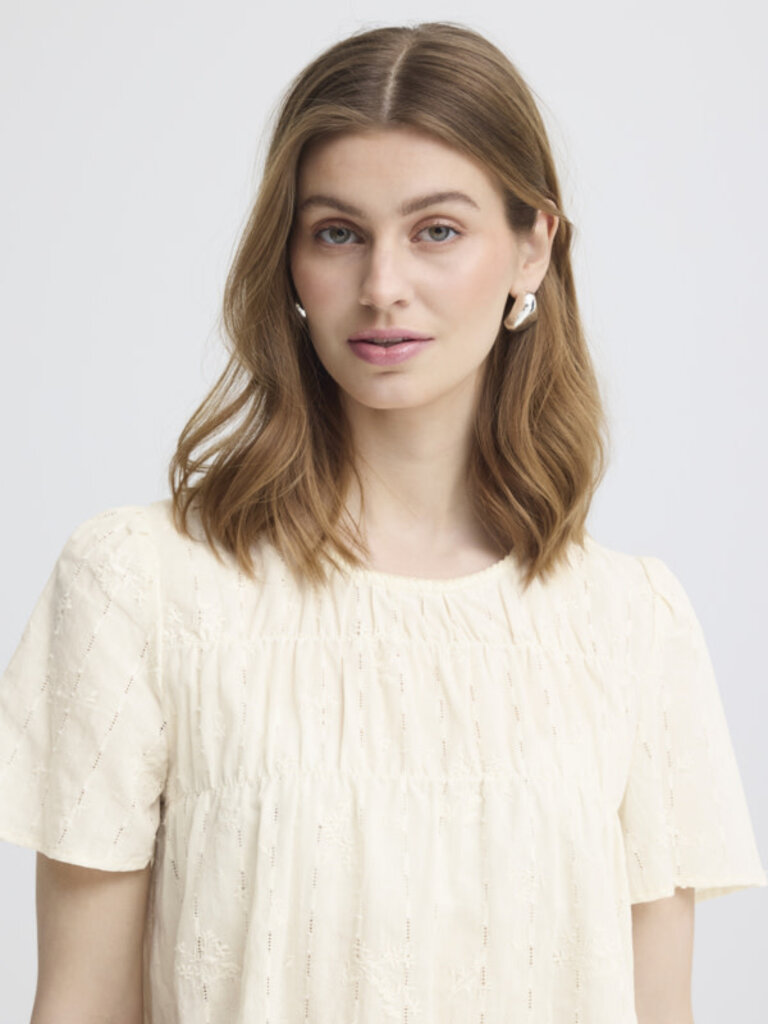 ICHI Embroider Cream Top