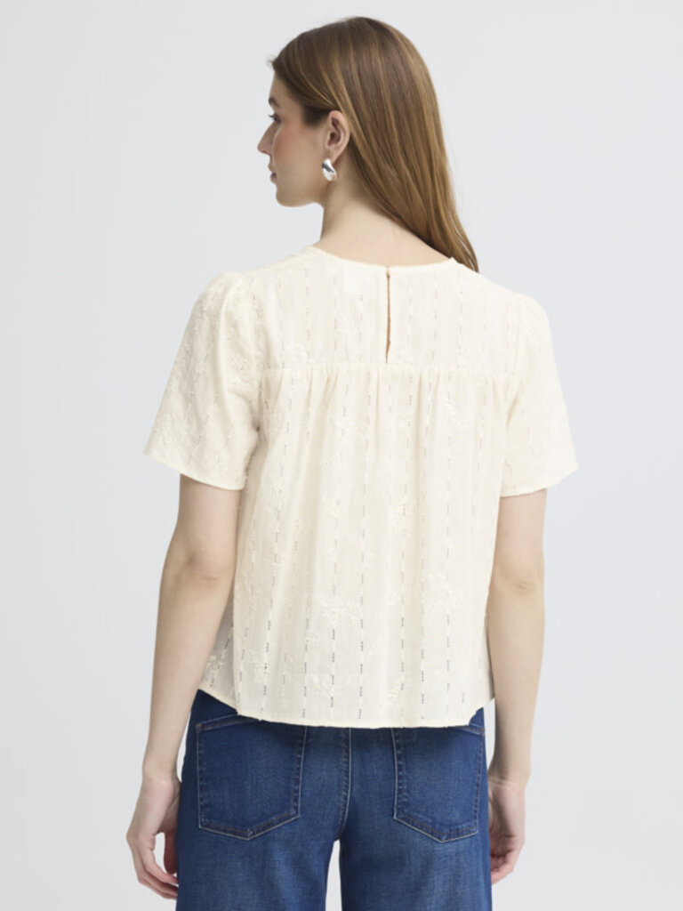 ICHI Embroider Cream Top