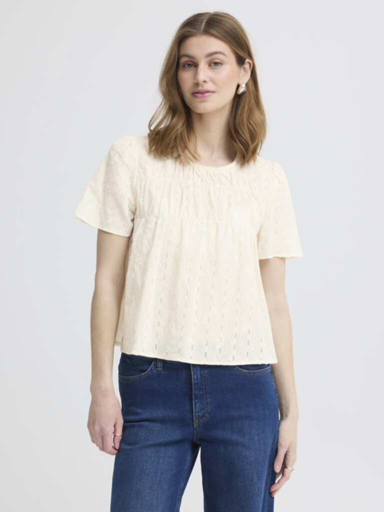 ICHI Embroider Cream Top