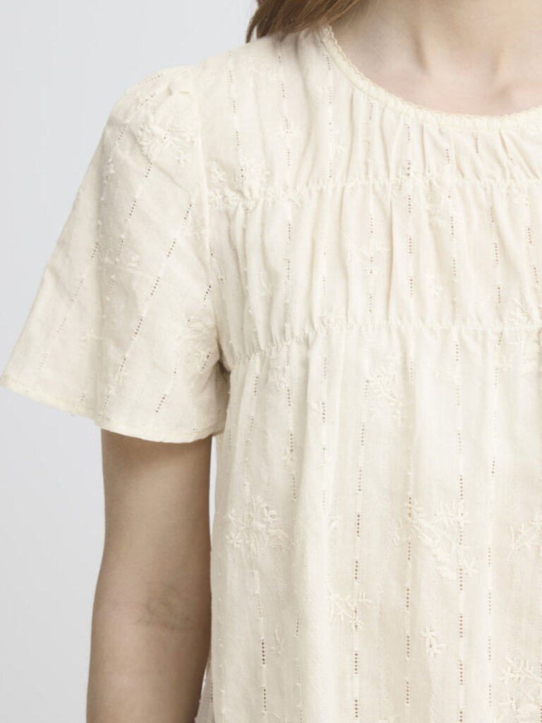 ICHI Embroider Cream Top