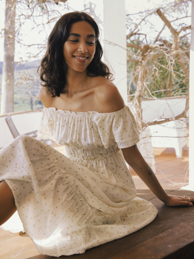B. Young Soft Yellow Floral Dress