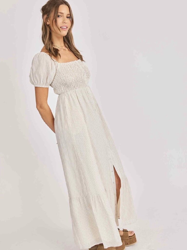 Sadie & Sage White Taupe Stripe Dress