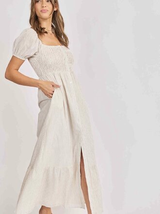 Sadie & Sage White Taupe Stripe Dress
