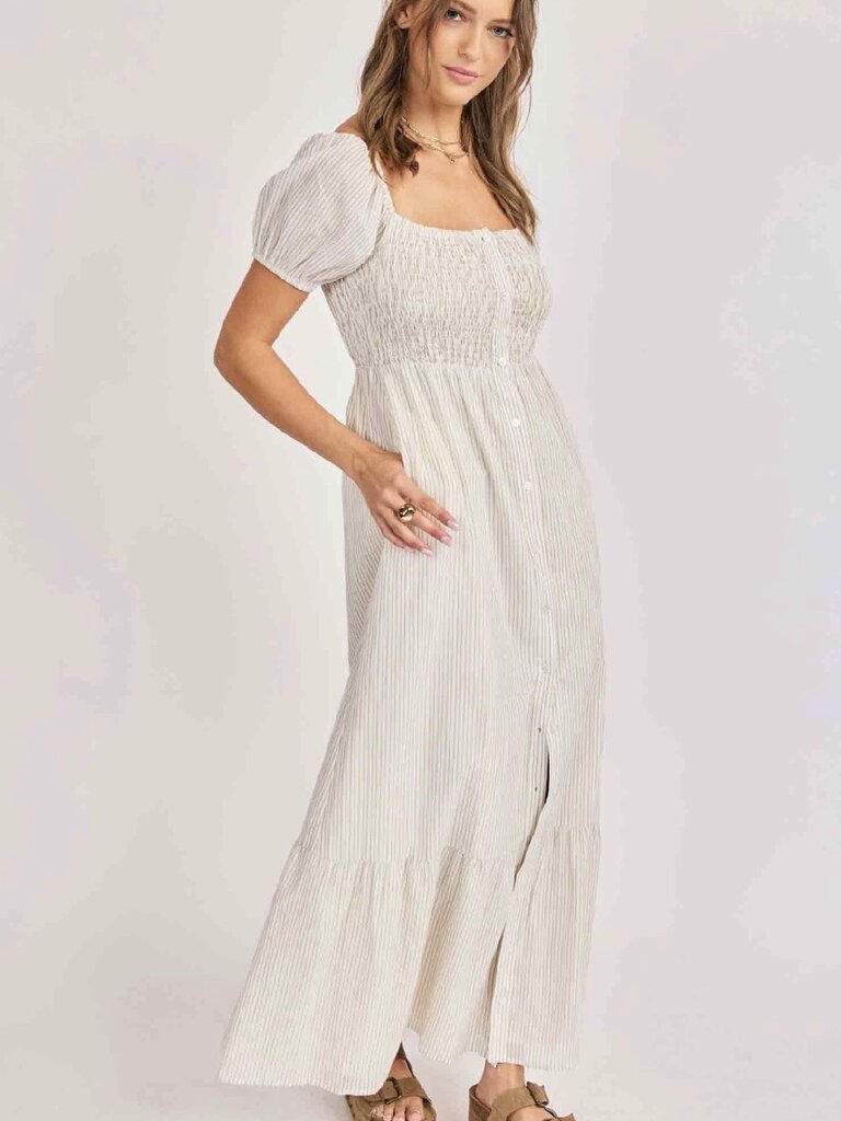 Sadie & Sage White Taupe Stripe Dress