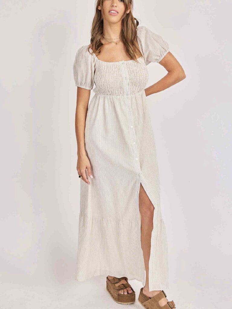 Sadie & Sage White Taupe Stripe Dress