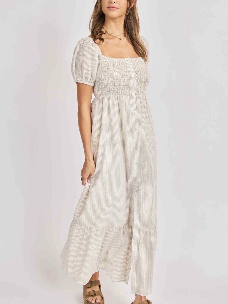 Sadie & Sage White Taupe Stripe Dress