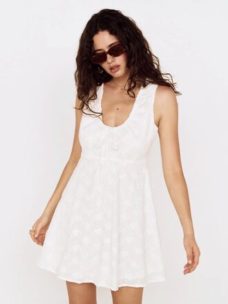 Mink Pink White Embroidered Mini