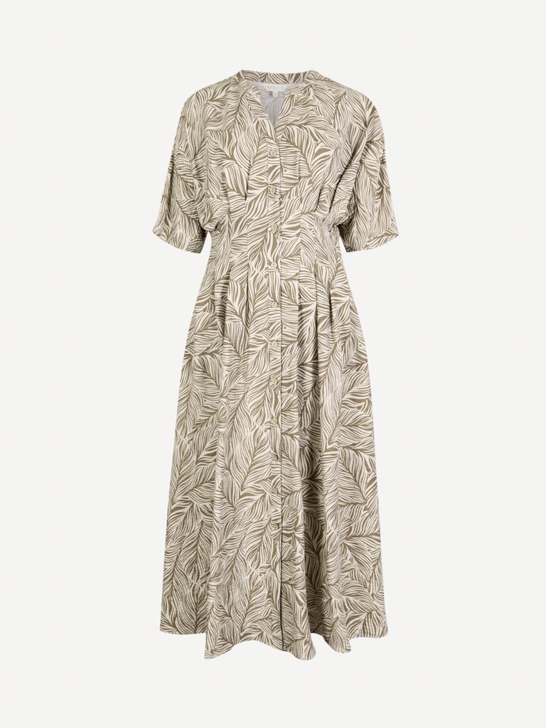 Apricot Beige Leaf Print Midi