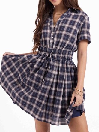 Sage The Label Navy Plaid Frill Mini