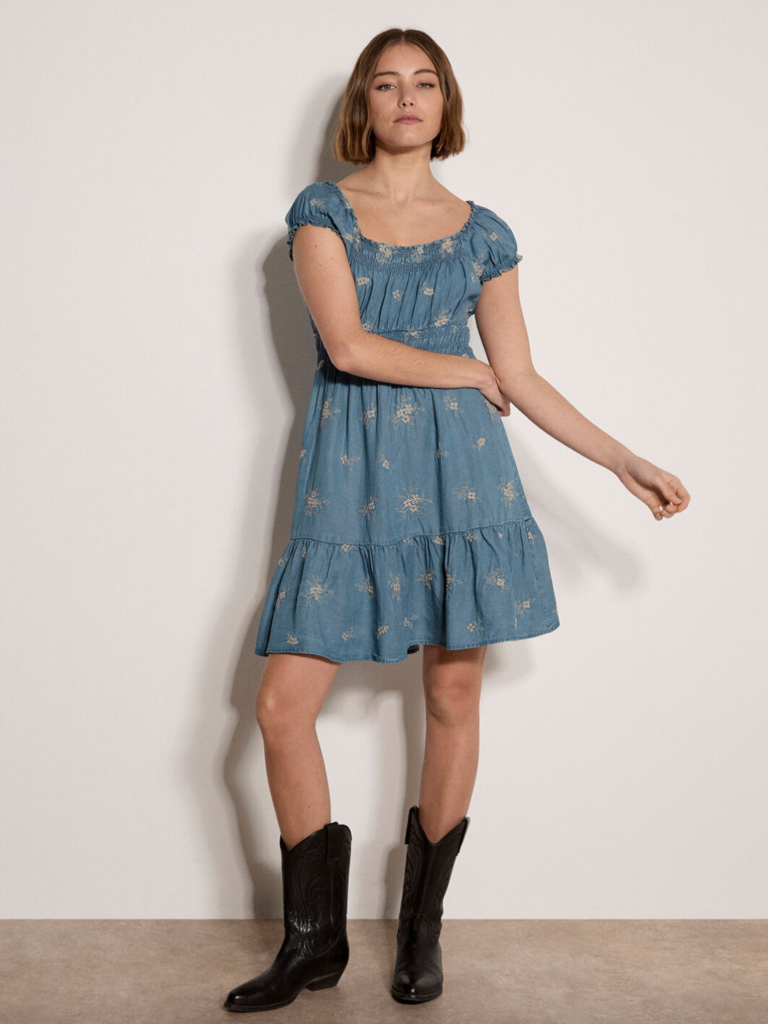 Apricot Embroider Denim Mini