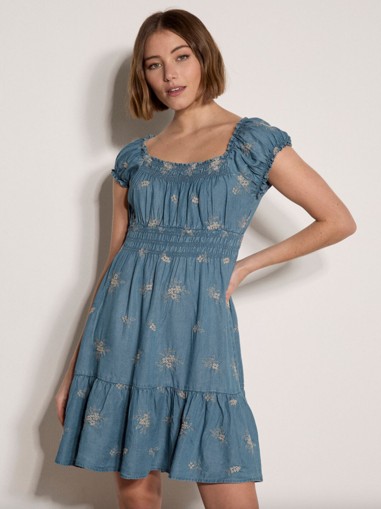 Apricot Embroider Denim Mini