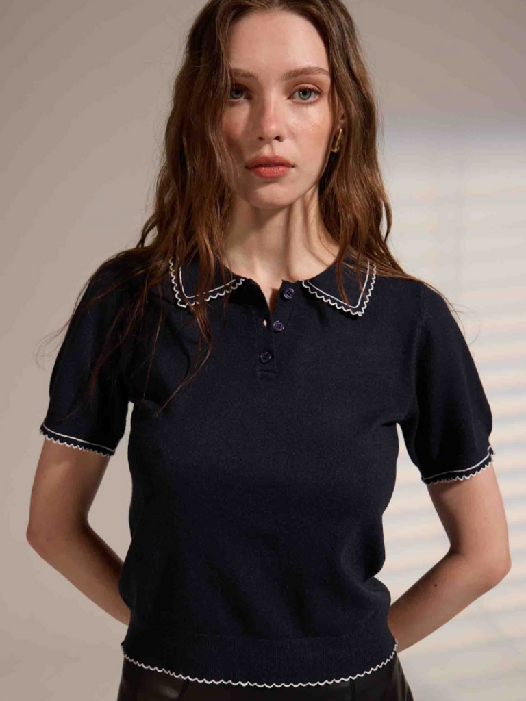Deluc Navy Polo Knit Top