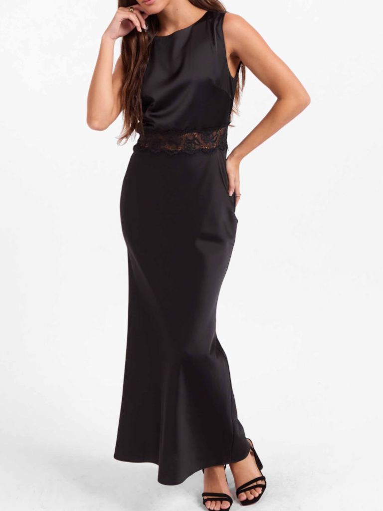 Sage The Label Silky Lace Black Dress