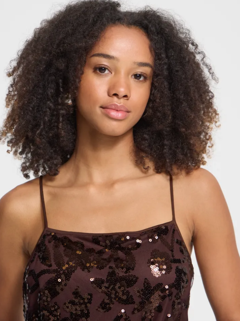 ICHI Coffee Sequin Dress