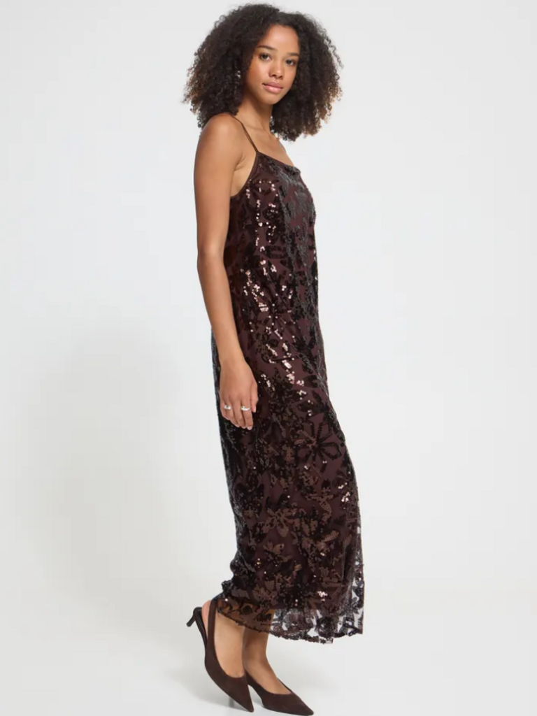 ICHI Coffee Sequin Dress