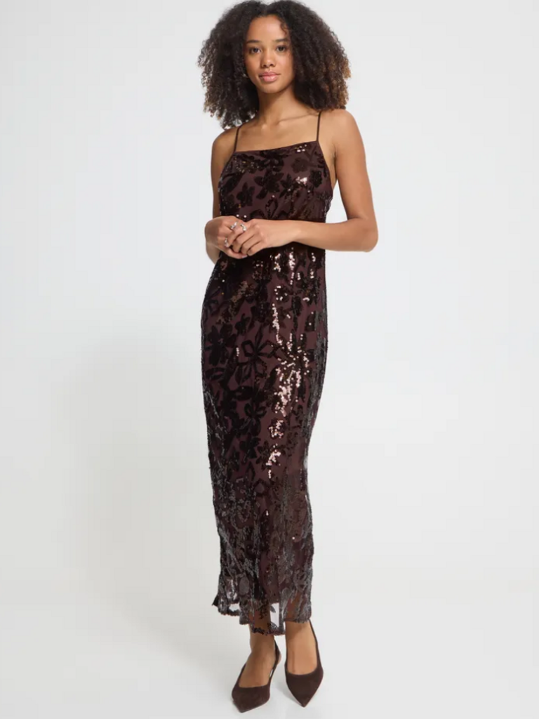 ICHI Coffee Sequin Dress