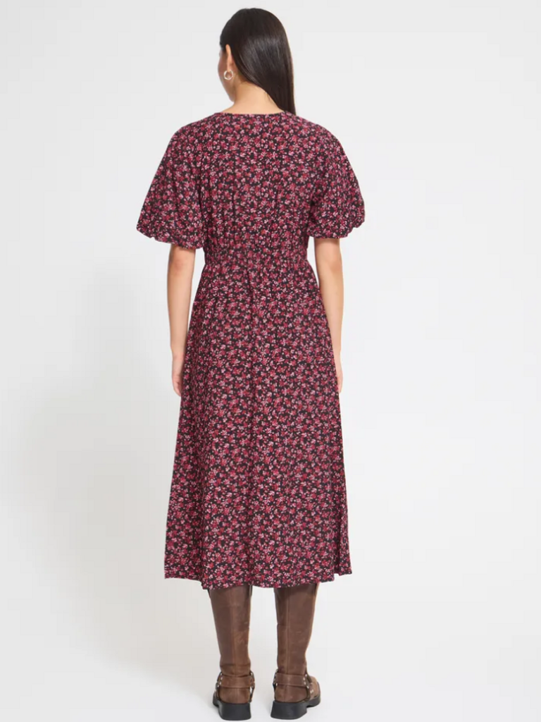 ICHI Black Pink Floral Midi