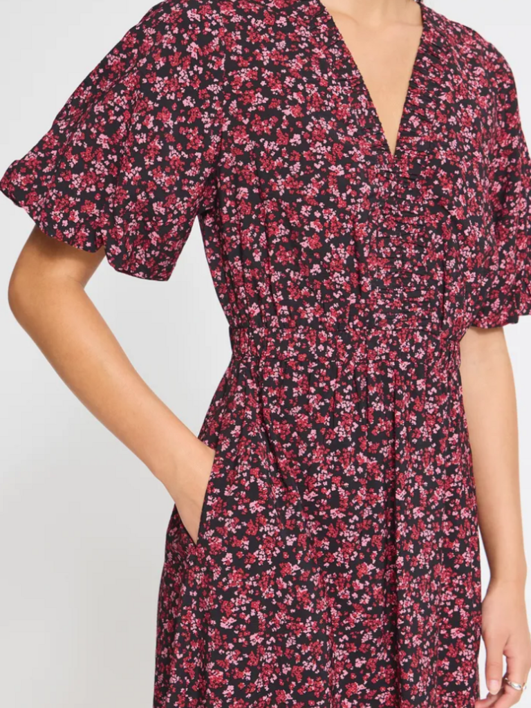 ICHI Black Pink Floral Midi