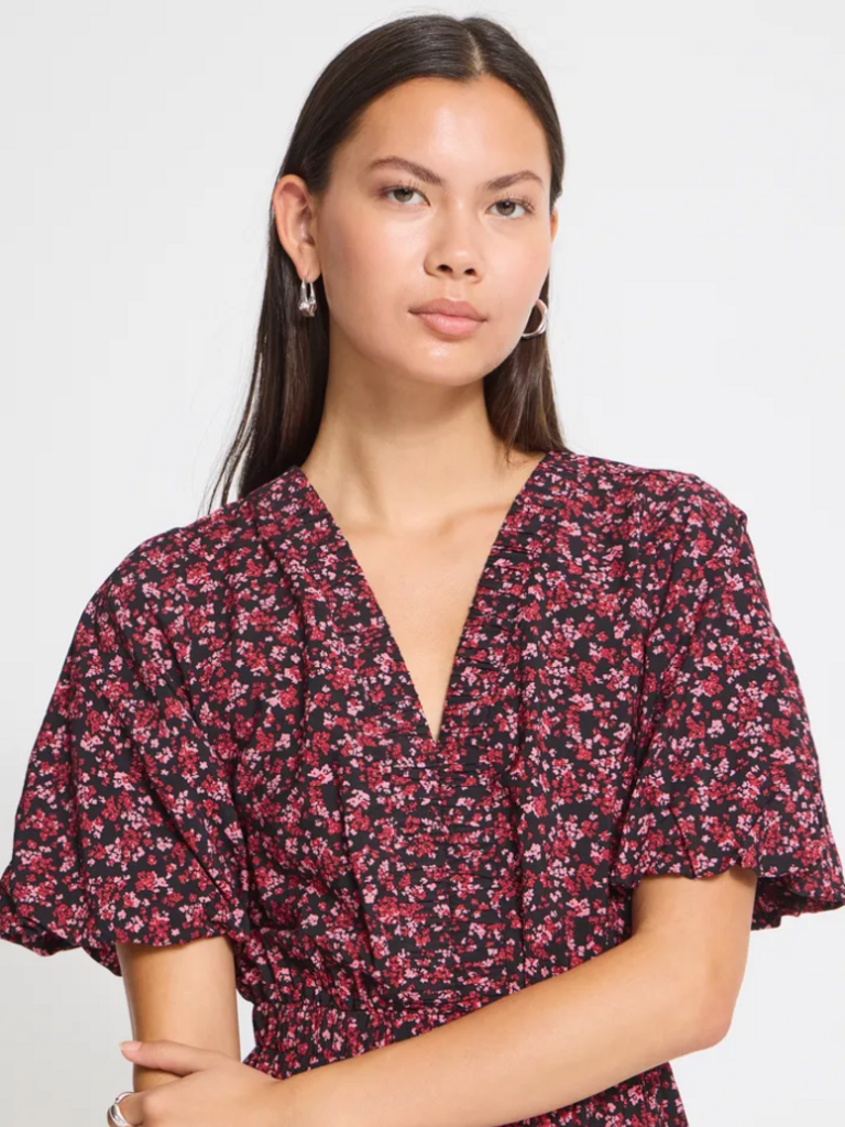 ICHI Black Pink Floral Midi