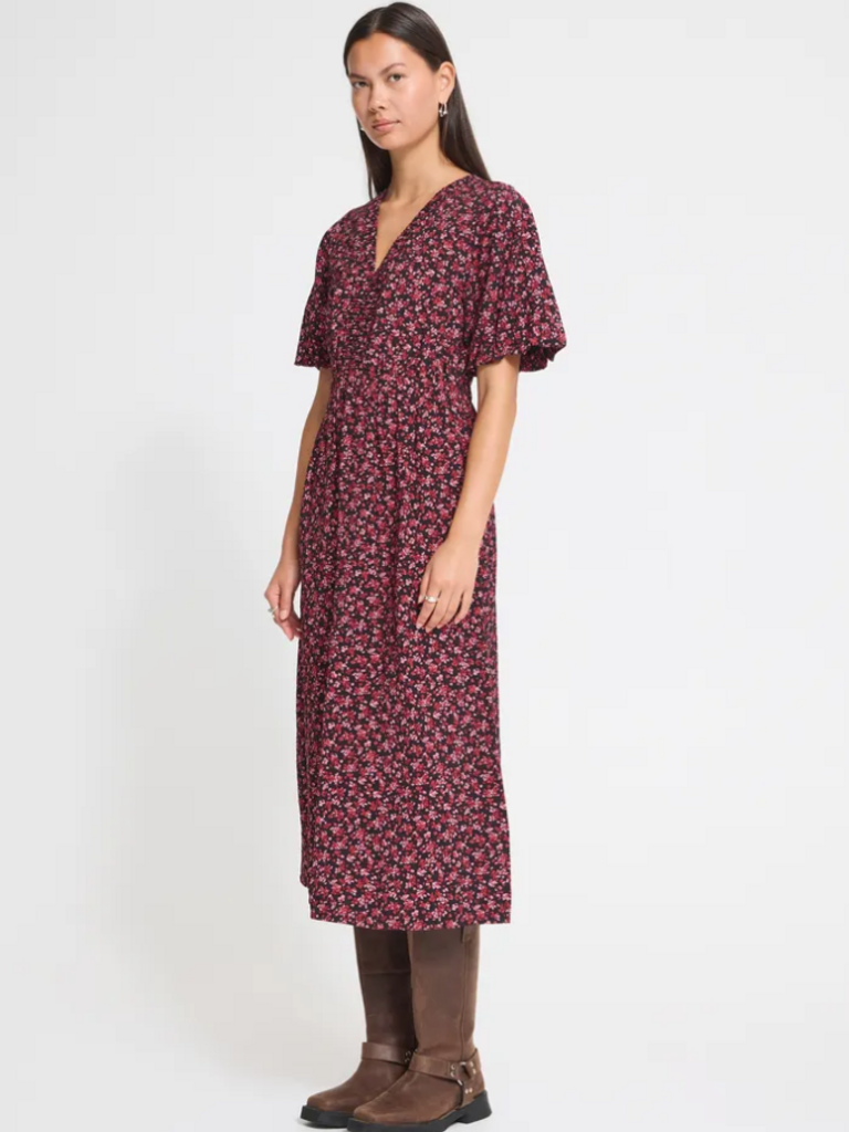 ICHI Black Pink Floral Midi
