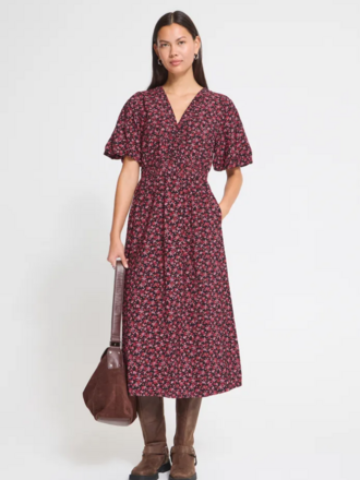 ICHI Black Pink Floral Midi