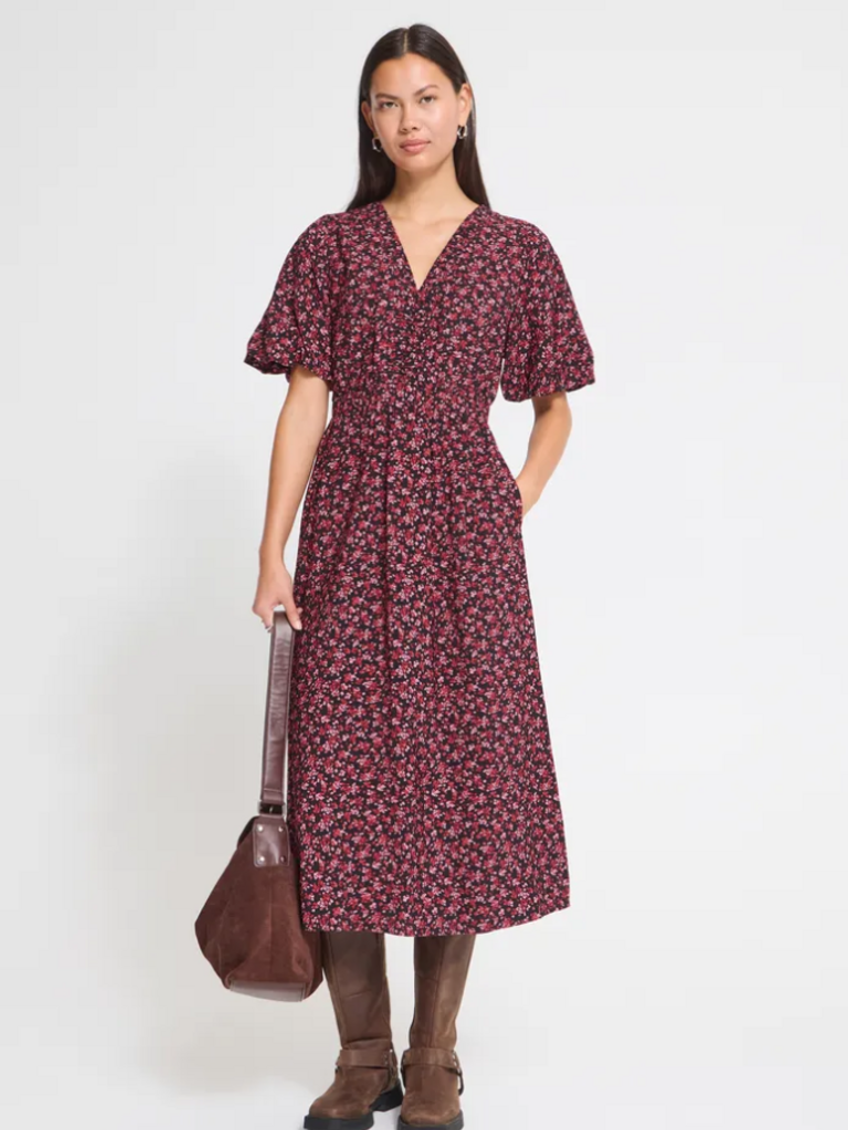 ICHI Black Pink Floral Midi
