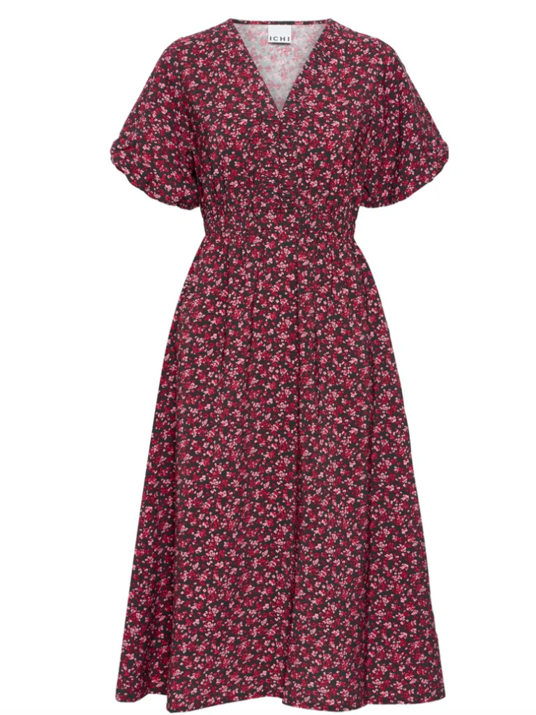 ICHI Black Pink Floral Midi