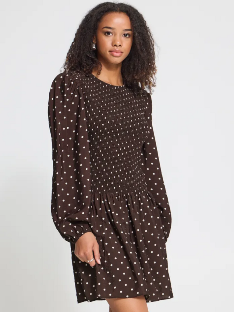 ICHI Brown Beige Smock Mini