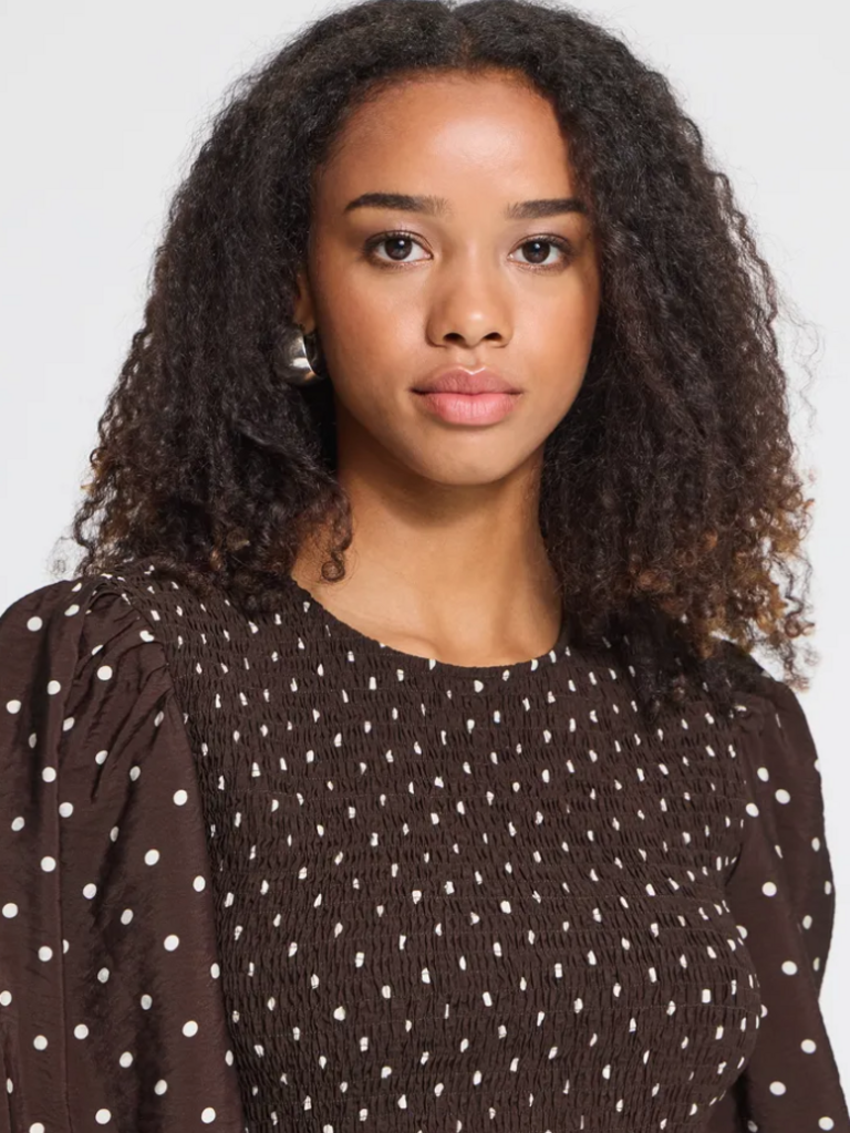 ICHI Brown Beige Smock Mini