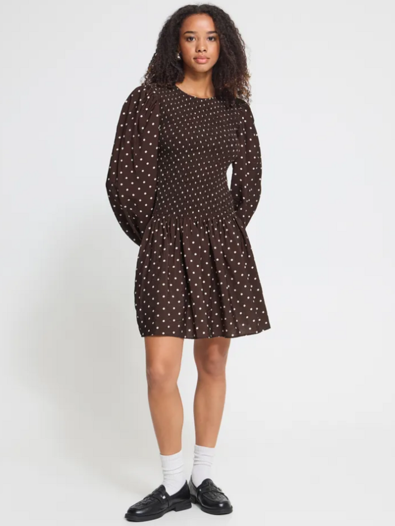 ICHI Brown Beige Smock Mini