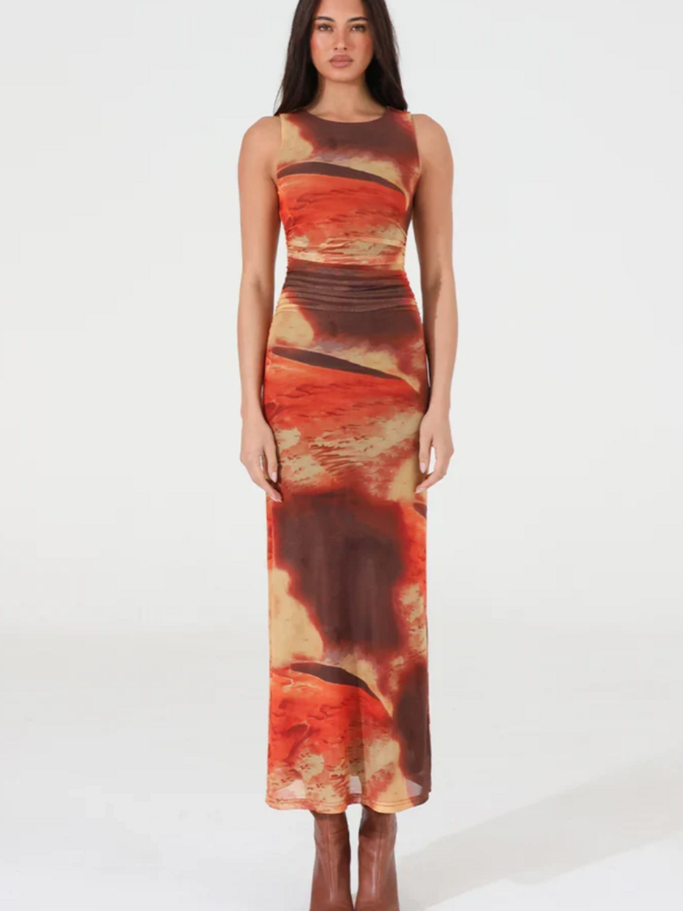 Madison The Label Orange Sunset Mesh Dress