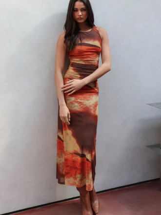 Madison The Label Orange Sunset Mesh Dress