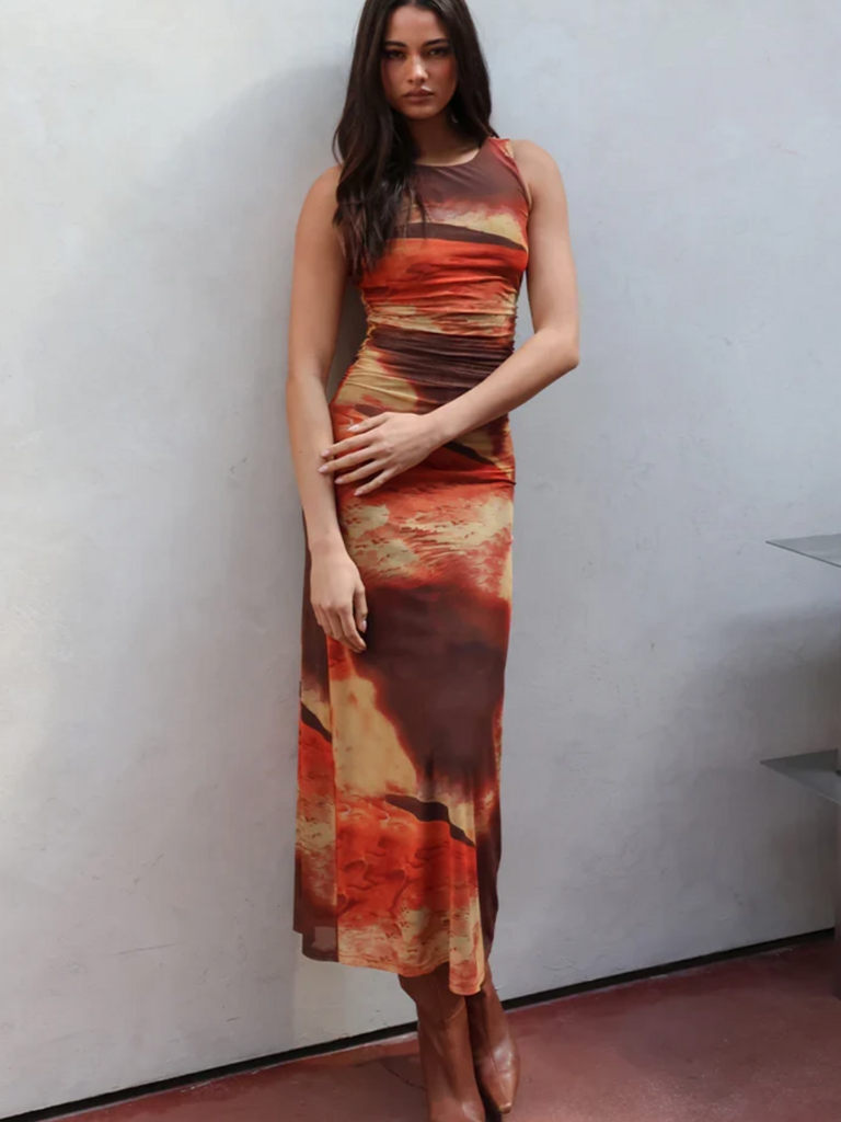 Madison The Label Orange Sunset Mesh Dress