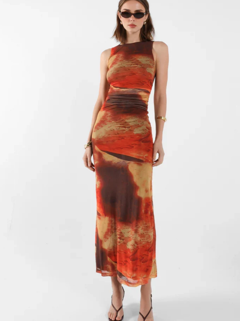 Madison The Label Orange Sunset Mesh Dress