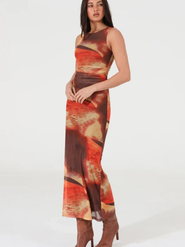 Madison The Label Orange Sunset Mesh Dress