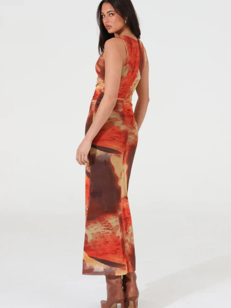 Madison The Label Orange Sunset Mesh Dress