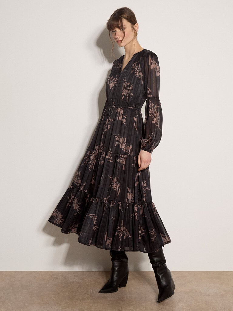 Apricot Grey Peach Floral Maxi