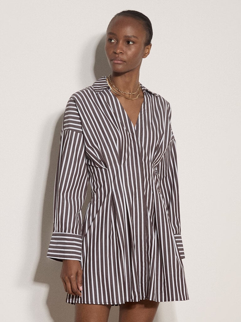 Apricot Brown Pinstripe Dress