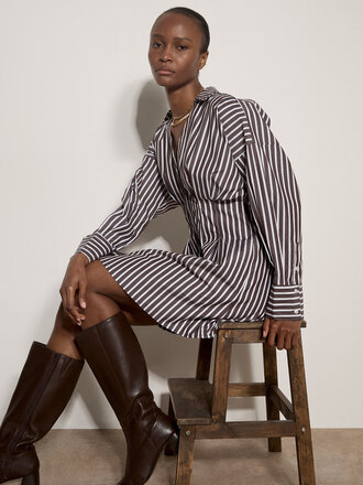 Apricot Brown Pinstripe Dress