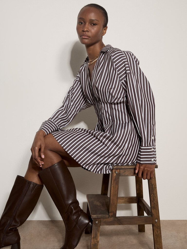 Apricot Brown Pinstripe Dress