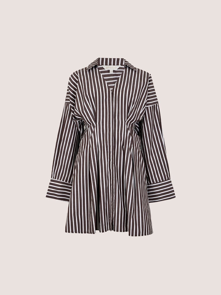 Apricot Brown Pinstripe Dress