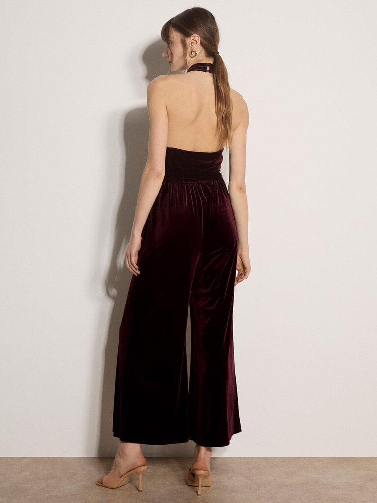 Apricot Burgundy Velvet Jumpsuit